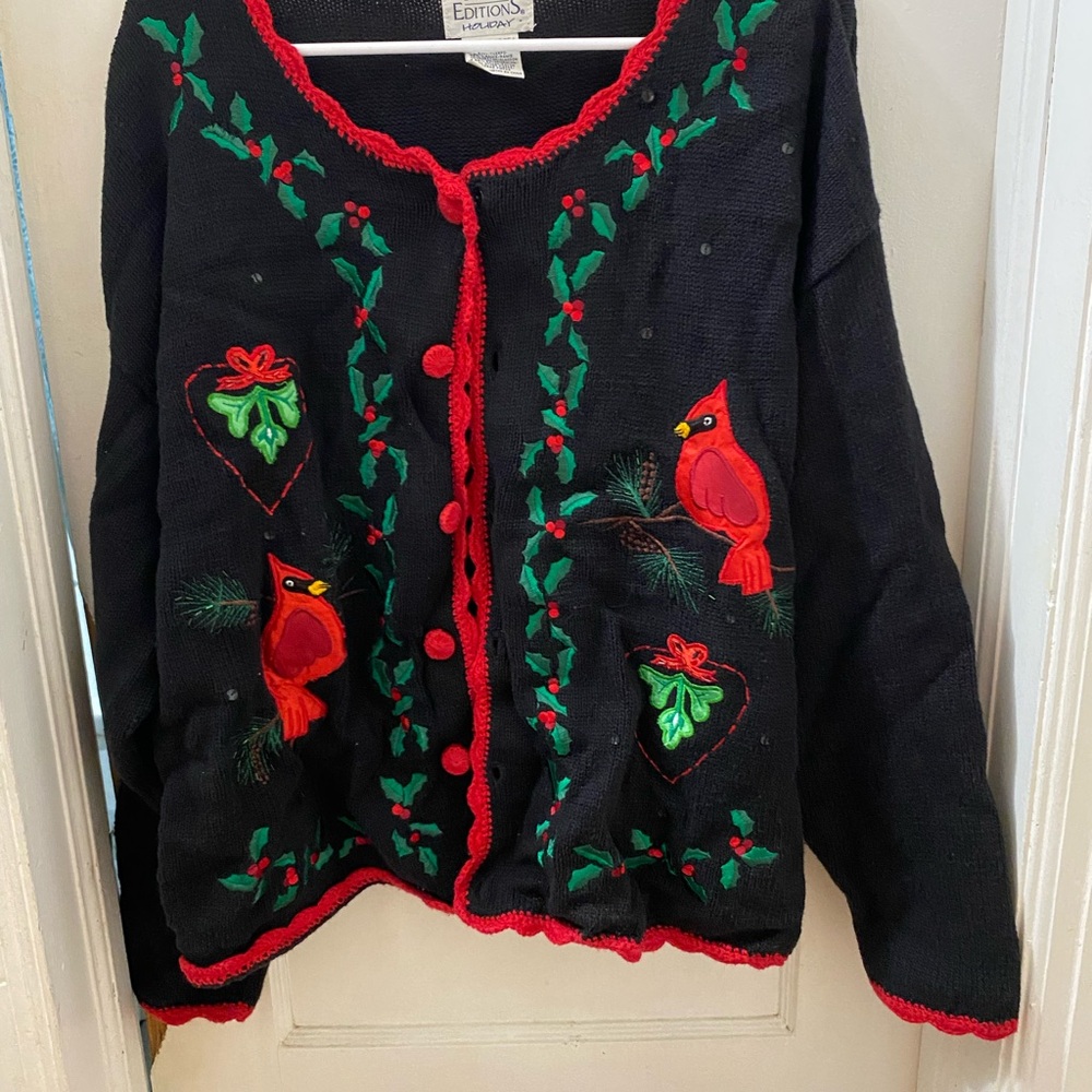 Vintage Basic Editions Black and Red Knit Ugly Christmas Sweater